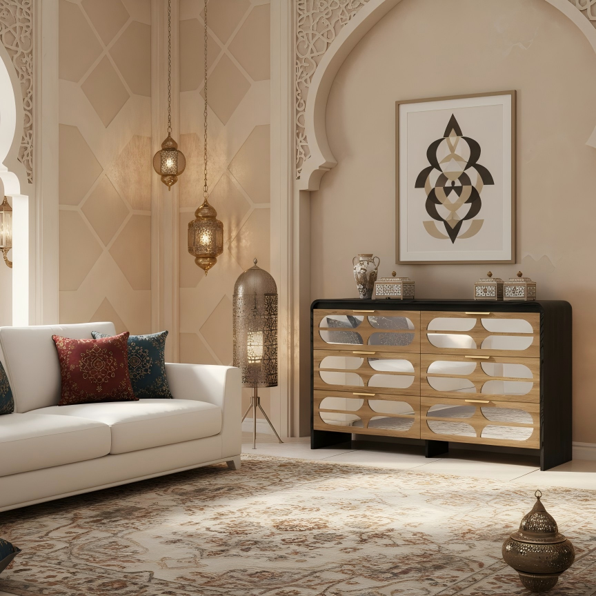 Lattice Mirrored 6-Drawer Dresser